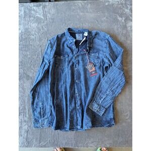 Thread & Cloth Mens Indigo Textured Stripe Button Down Shirt XXL Blue New